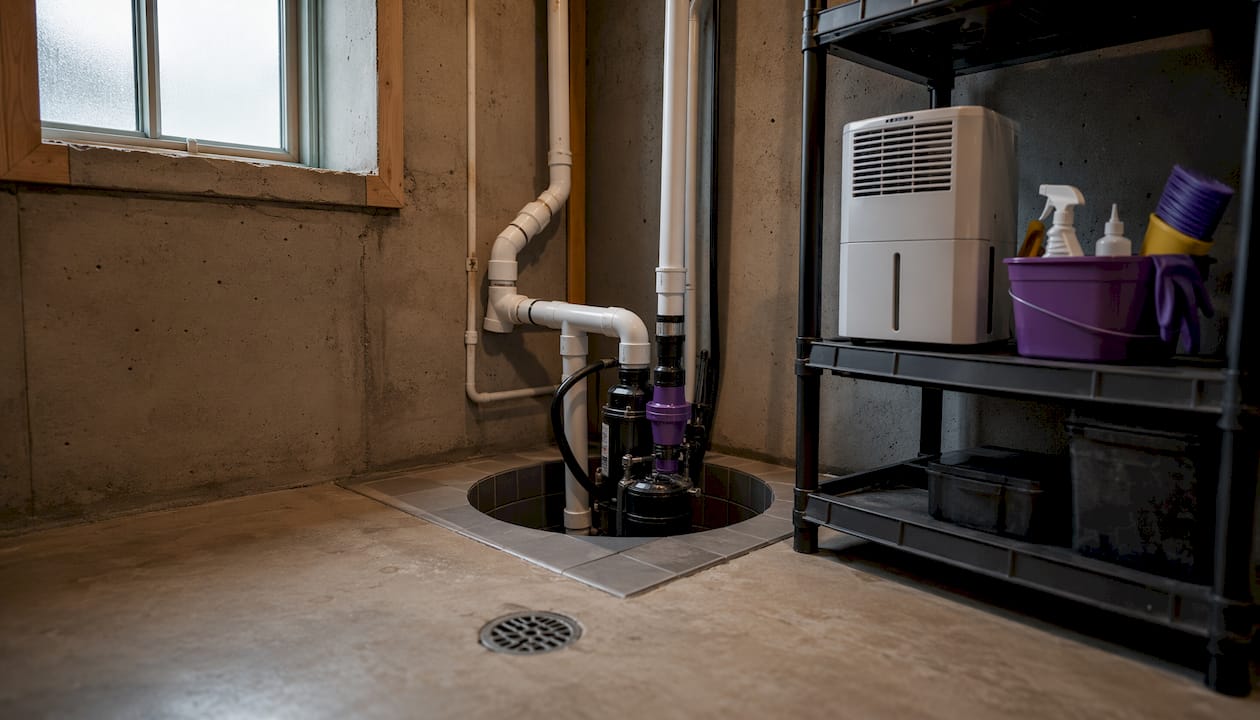 Basement sump pump and drainage equipment installation
