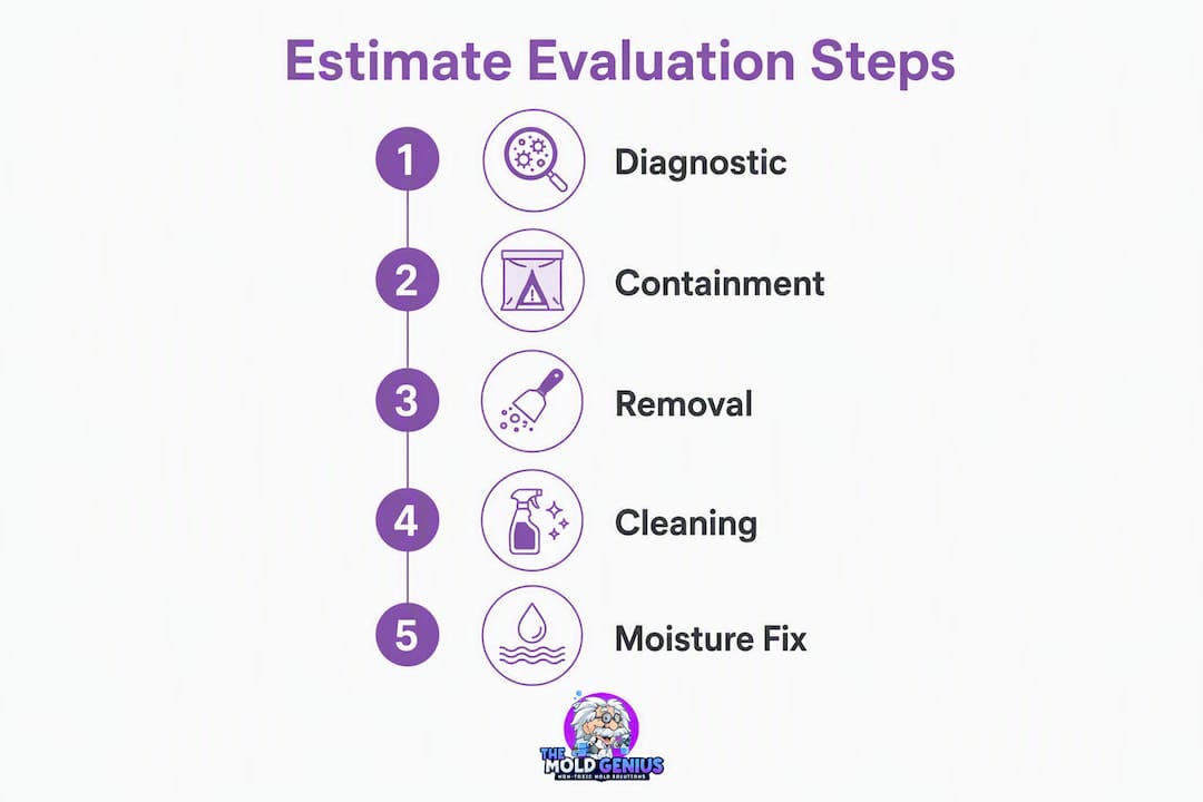 Infographic detailing steps to evaluate mold remediation estimates